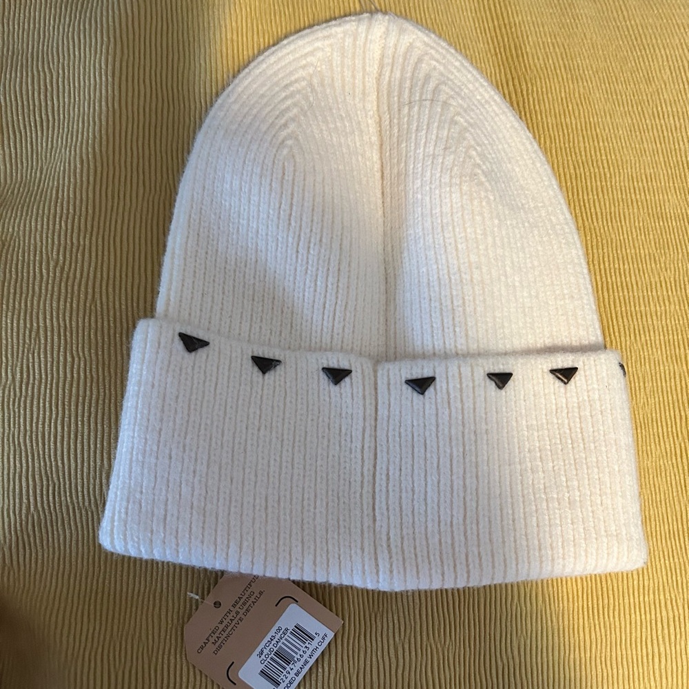 Frye And Co. Ivory Studded Beanie With Cuff Cloud Dancer NWT Hat